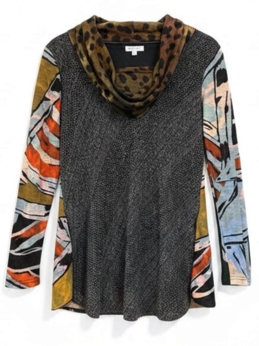 Adore Women’s Artsy Mixed Pattern Long Sleeve Cowl Neck Tunic Top Size Large